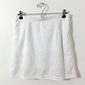 Monterey Club Bright White Tennis Golf Skirt Textured Floral Pattern Side Zip 🤍